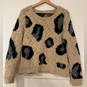 Chic Leopard Patterned Beige Sweater wool blend thick size M